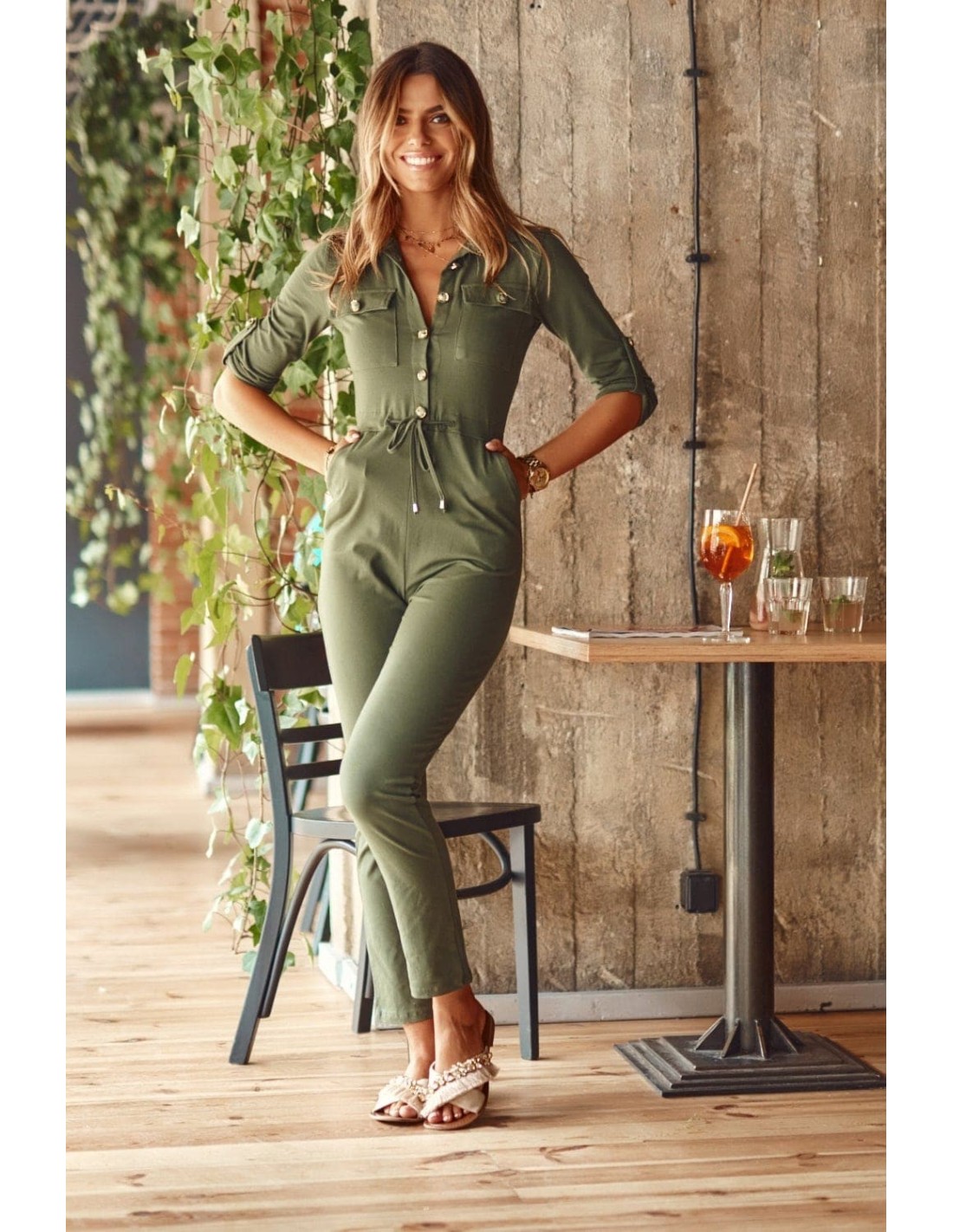 Damen-Overall mit Khaki-Kragen FK598 – Online-Shop – Boutique